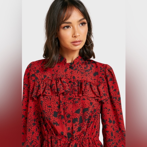 Topshop Red Animal Print Dress - Picture 3 of 4